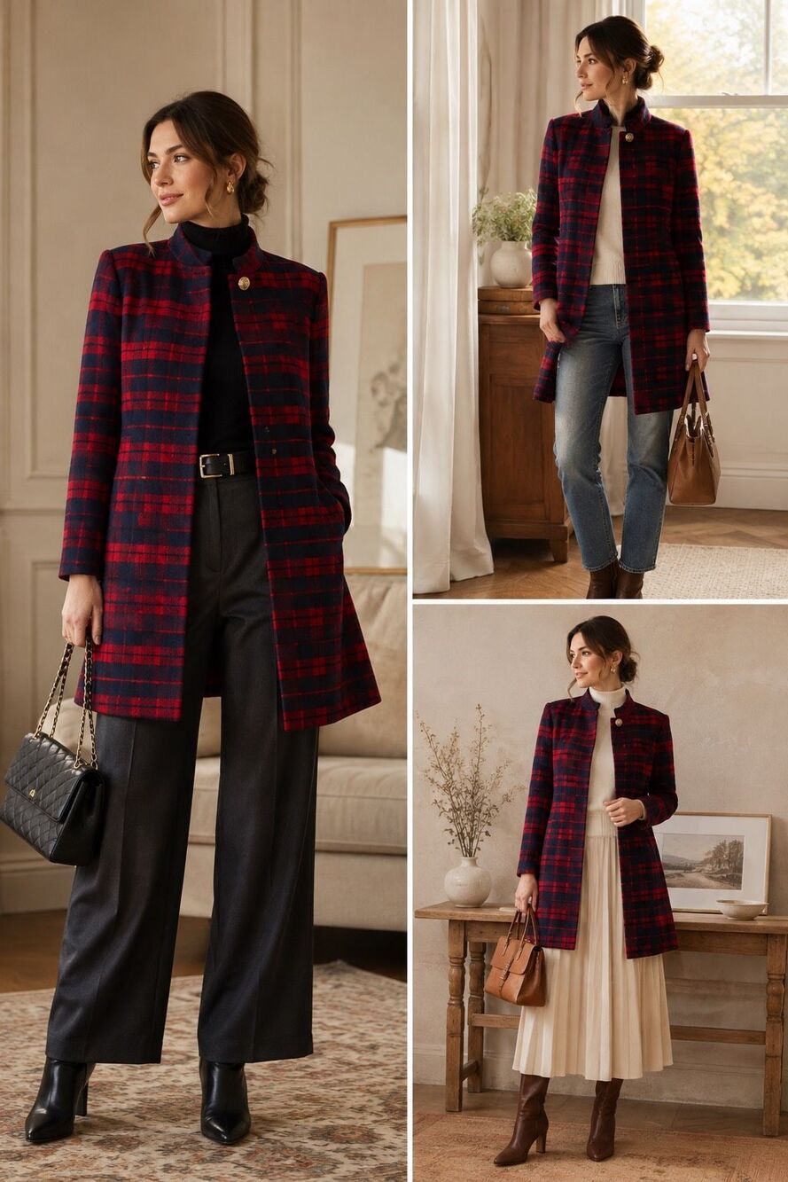 Draper James Carolina Check Swing Coat size 2 Preppy Academia Romantic